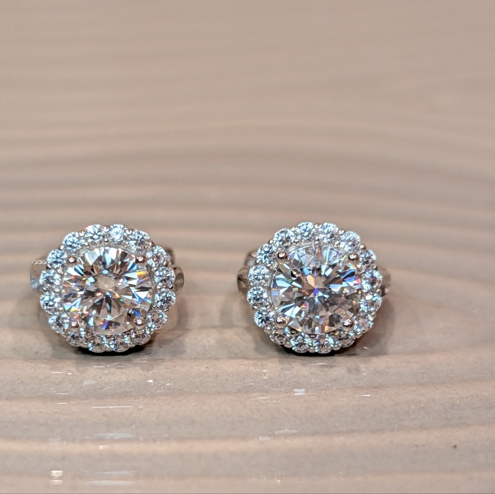 Moissanite Silver Crystal Huggie Earrings NWT
